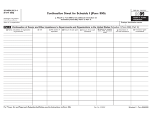 Schedule I-1 Form 990 Continuation Sheet