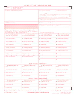 IRS Form W-2c Corrected Wage and Tax Statement