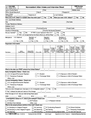 IRS Nonresident Alien Intake Form 13614NR
