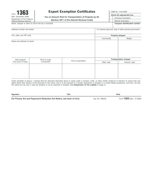 IRS Form 1363 Exemption Certificate