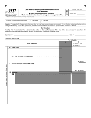 IRS Form 8717 User Fee for Employee Plan Determination