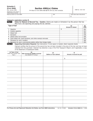 Schedule 5 Form 8849 Section 4081(e) Claims