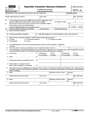 IRS Form 8886 Reportable Transaction Disclosure Statement