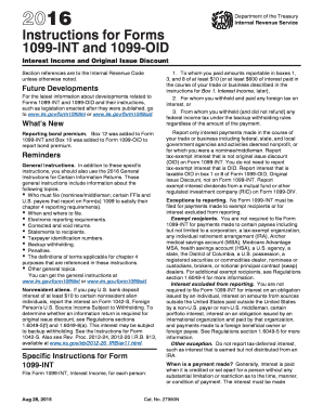 2016 Instructions for Forms 1099-INT and 1099-OID. Instructions for Forms 1099-INT and 1099-OID, Interest Income and Original Issue Discount - irs ustreas