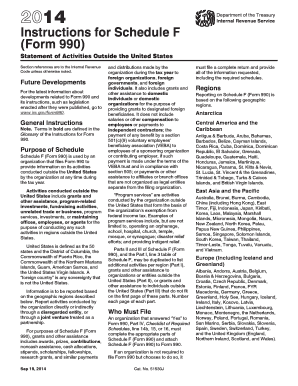 2014 Instructions for Schedule F (Form 990). Instructions for Schedule F (Form 990) , Statement of Activities Outside the United States - irs ustreas