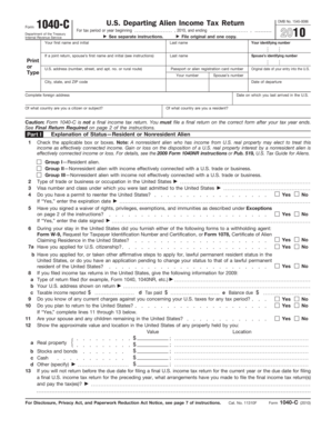Form 1040-C US Departing Alien Income Tax Return