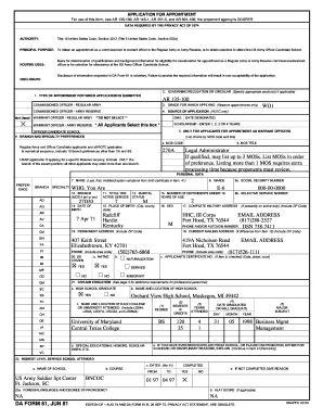 US Army Officer Application Form