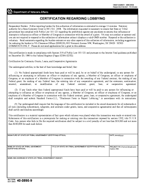 VA Form 40-0895-9 Certification Regarding Lobbying
