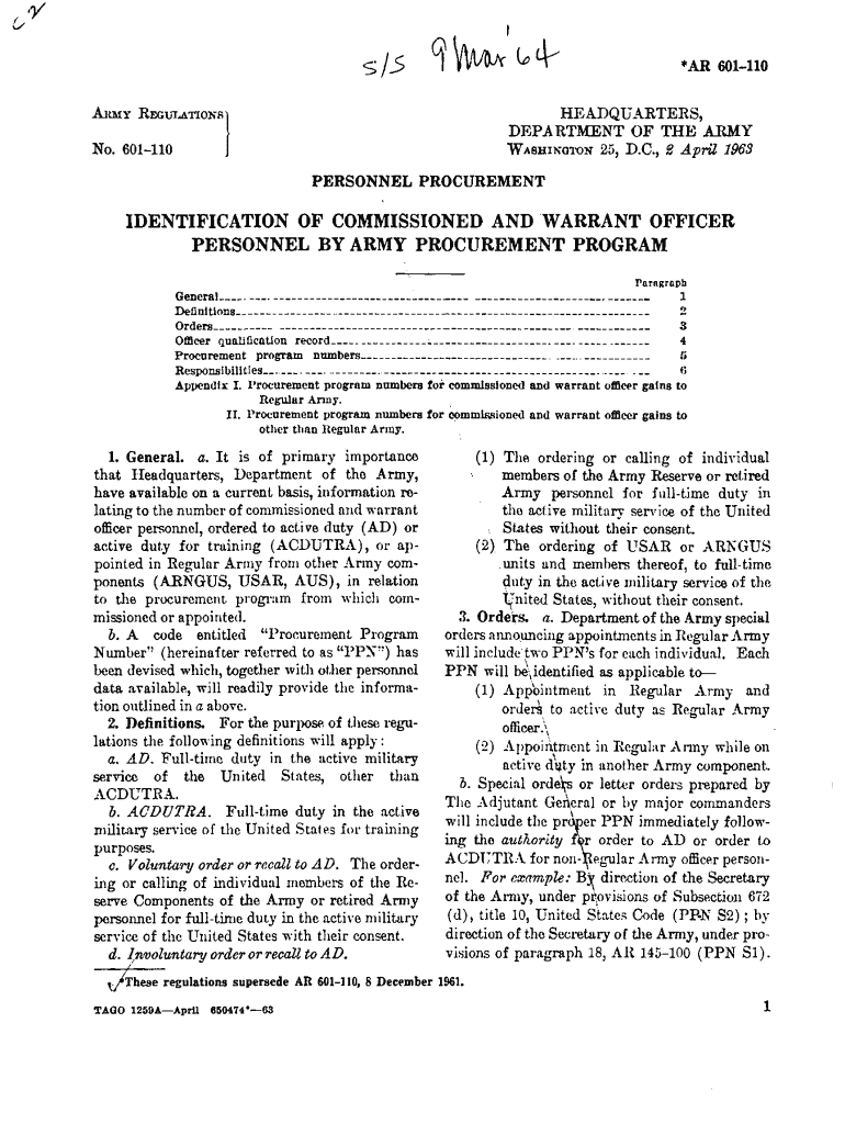 *AR 601-110 REGULATIONS Preview on Page 1