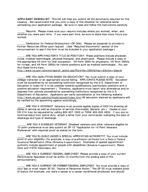 US Federal Employment Application Checklist