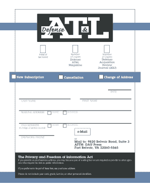 Defense Acquisition Magazine Subscription Form