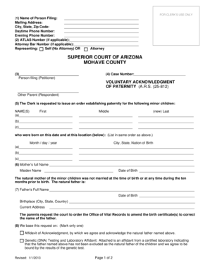 Arizona Voluntary Acknowledgment of Paternity