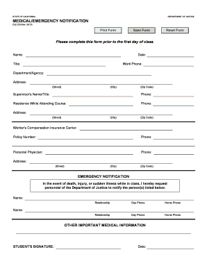 California Medical Emergency Notification Form