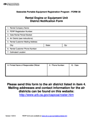 California Form 39 Rental Equipment Notification