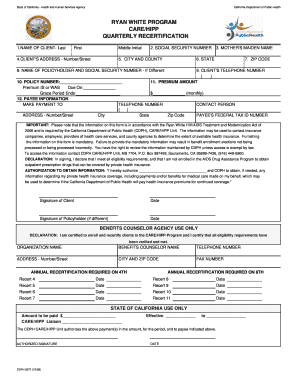California CARE/HIPP Quarterly Recertification Form