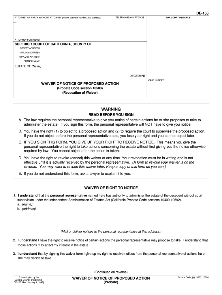 California Notice Proposed Probate Form Fill Online Printable