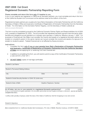 2007-2008 Cal Grant Domestic Partnership Form