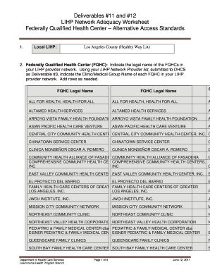 LIHP Network Adequacy Worksheet