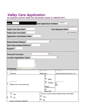 Valley Care Application Form