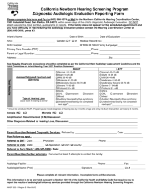 California Newborn Hearing Screening Program Diagnostic Form