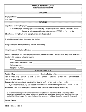 California Employee Notice to Employee