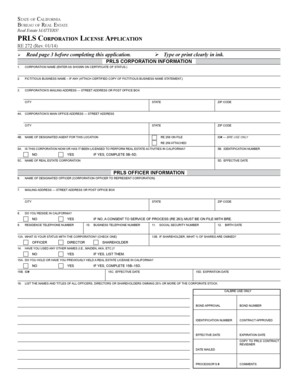 California PRLS Corporation License Application