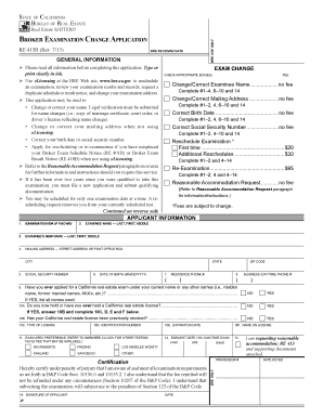 California Broker Examination Change Application