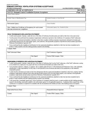 California Demand Control Ventilation Systems Acceptance Form