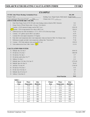Solar Water Heating Calculation Form