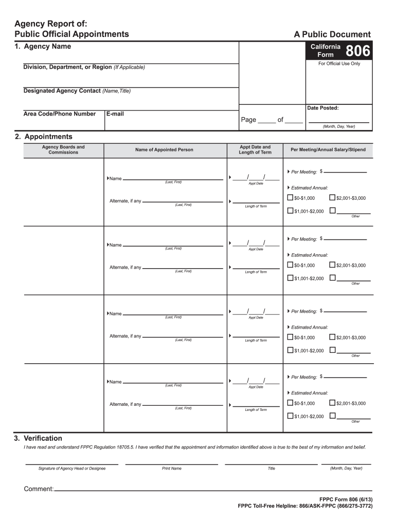 Form 806 - fppc ca Preview on Page 1