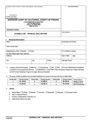 California Juvenile Law Financial Declaration