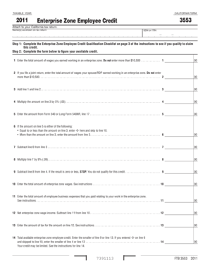 California Form 3553 2011 Enterprise Zone Employee Credit