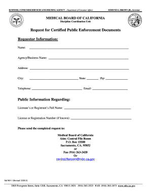 California Medical Board Enforcement Documents Request