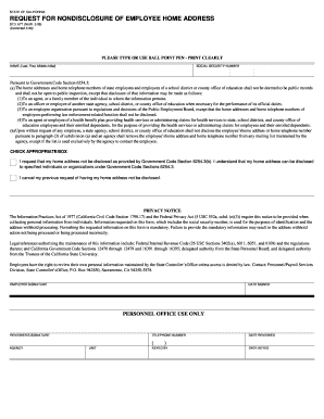 California Employee Home Address Nondisclosure Request
