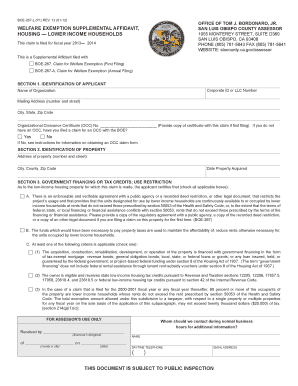 California Welfare Exemption Supplemental Affidavit