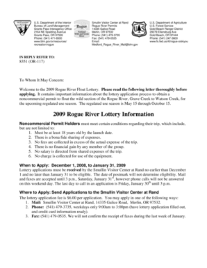 2009 Rogue River Float Lottery Application
