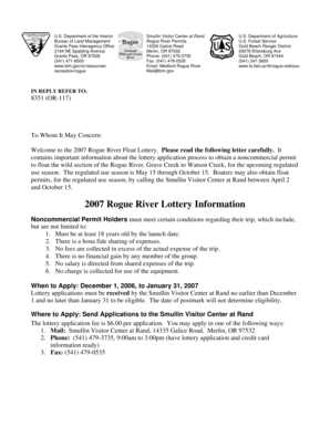 2007 Rogue River Float Lottery Application