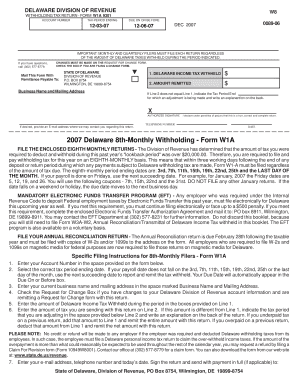 Delaware Withholding Tax Return Form W1A