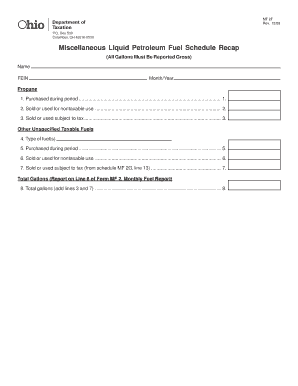 Ohio Miscellaneous Liquid Petroleum Fuel Schedule Recap