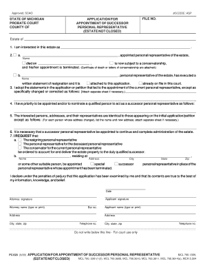 application for appointment of successor personal representative in va form