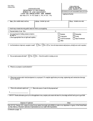 Land Use Application and Permit Form 2920-1