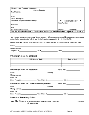 filling out motion for appointment of a child and family investigator form