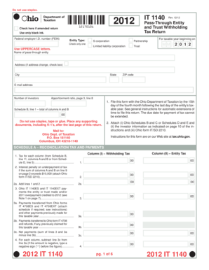 Ohio IT 1140 Pass-Through Entity Tax Return
