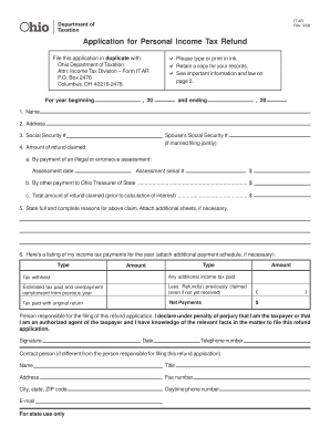 Ohio Personal Income Tax Refund Application