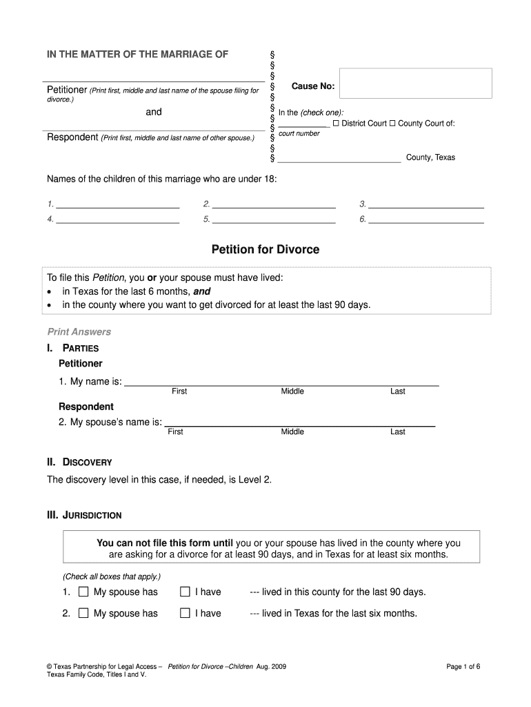 Printable California Divorce Papers