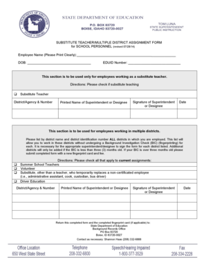 Substitute Teacher Multiple District Assignment Form