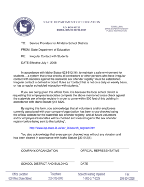 Idaho School District Sex Offender Registry Check Form