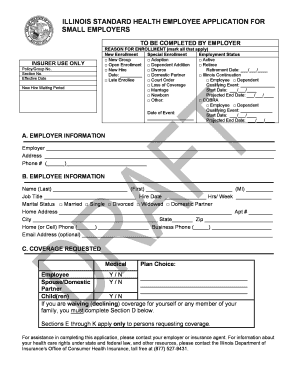 Illinois Standard Health Employee Application for Small Employers