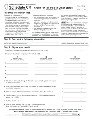 Illinois Schedule CR Credit for Tax Paid to Other States