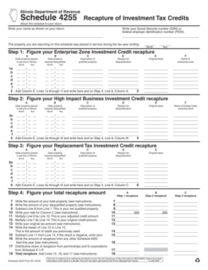 Illinois Schedule 4255 Recapture of Investment Tax Credits